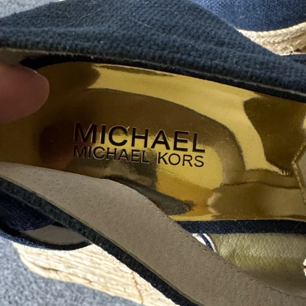 Michael Kors‎ Navy Canvas Espadrille Wedge Sandals Gold Zip Size 9.5
